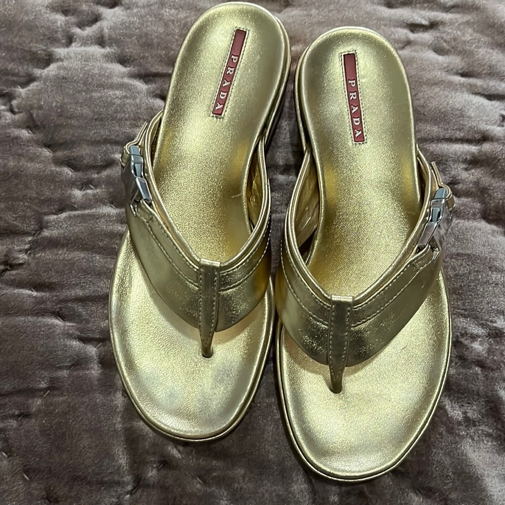 PRADA Gold sandals.